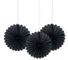 Black Solid 6in Tissue Paper Fans 3ct