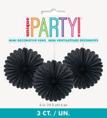 Black Solid 6in Tissue Paper Fans 3ct