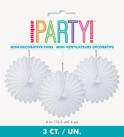 White Solid 6in Tissue Paper Fans 3ct