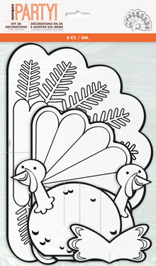 Color Your Own 3D Turkey Decoration 8ct