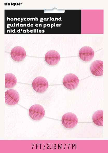 Hot Pink Honeycomb Ball Garland 7ft