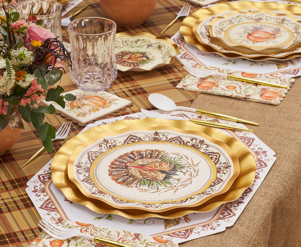 Turkey & Gourds 10.5in Dinner Plates 8ct