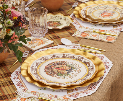 Turkey & Gourds 10.5in Dinner Plates 8ct