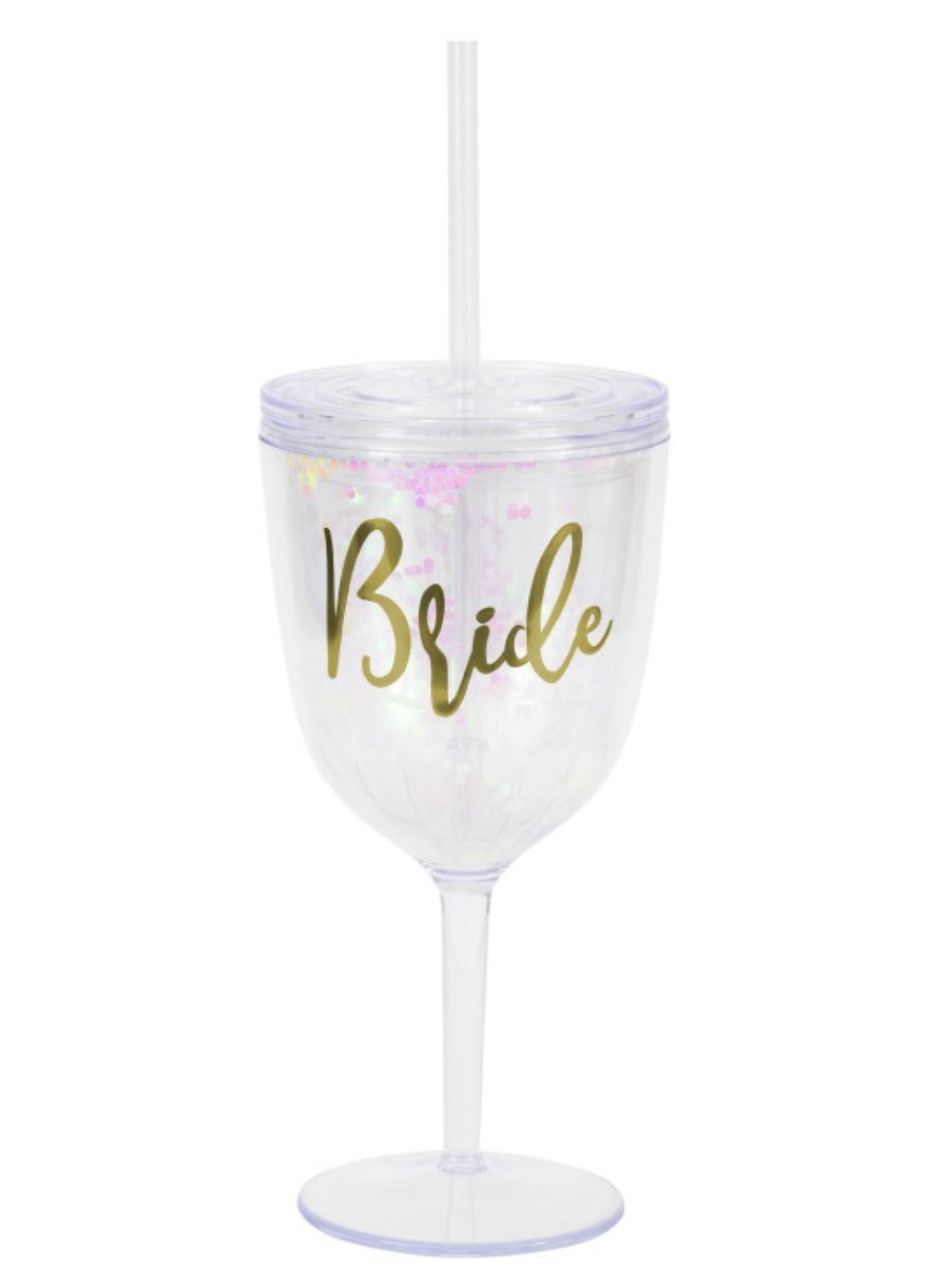 Plastic Glitter Bride Cup with Straw & Lid