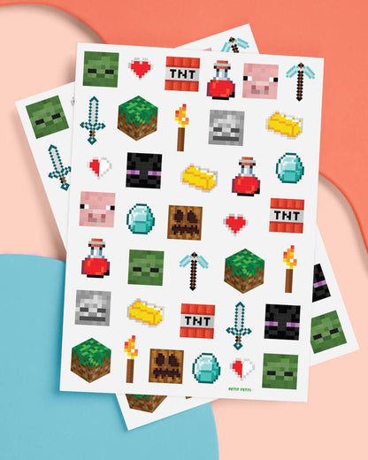 Pixel Minecraft Temporary Tattoos 74ct