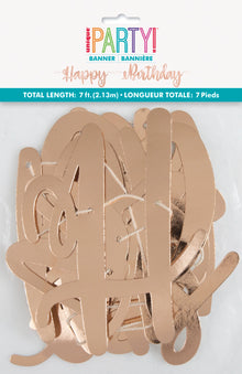 Rose Gold Script Happy Birthday Banner 7ft