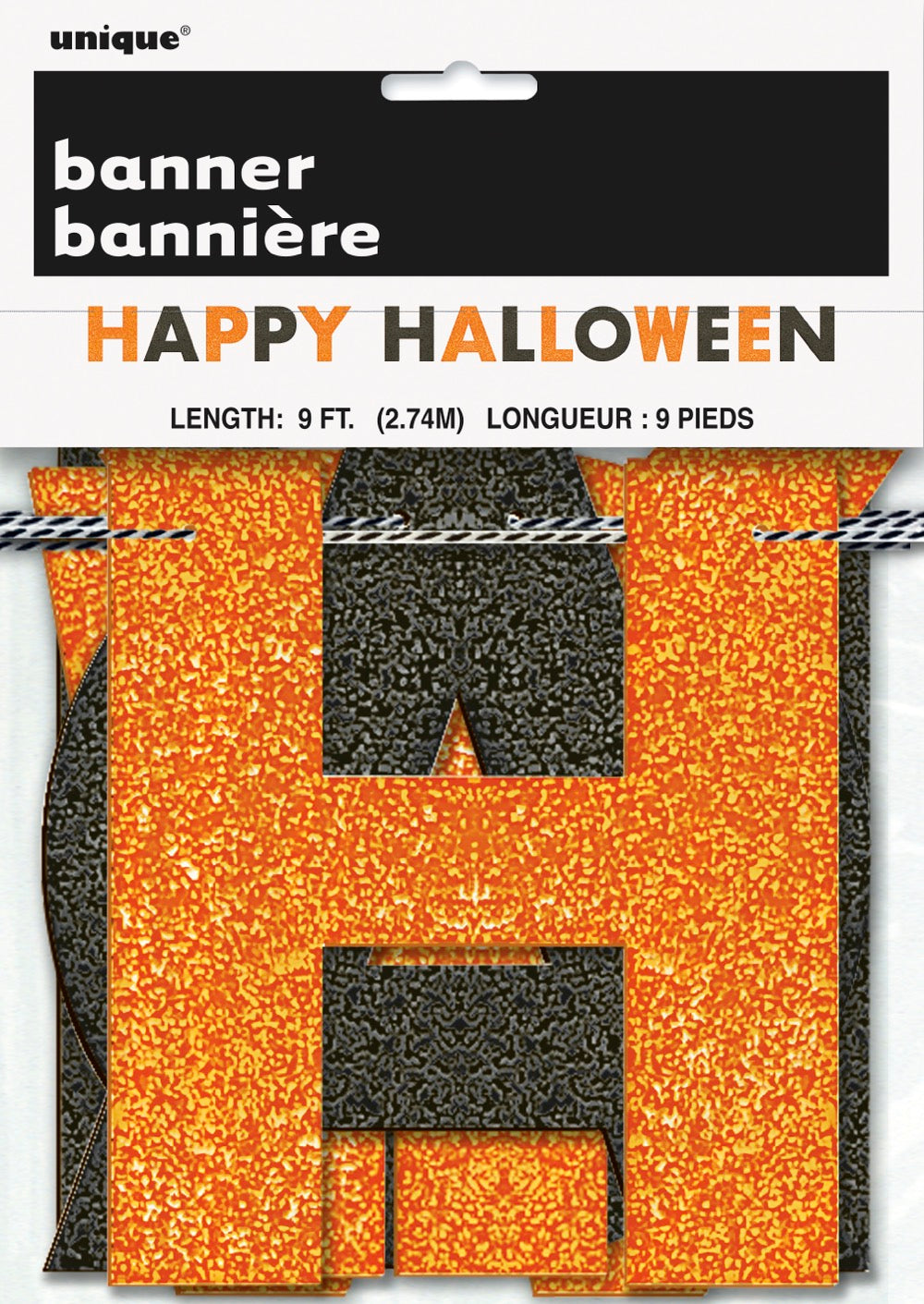 Glitter Orange and Black Happy Halloween Banner