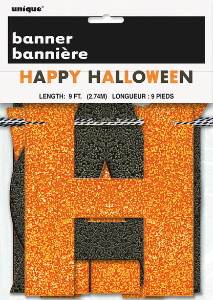 Glitter Orange and Black Happy Halloween Banner