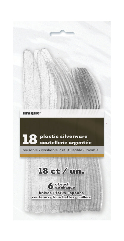 Glitter Assorted Plastic Cutlery 18ct