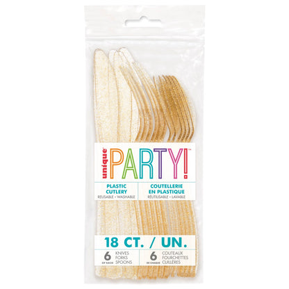 Glitter Assorted Plastic Cutlery 18ct
