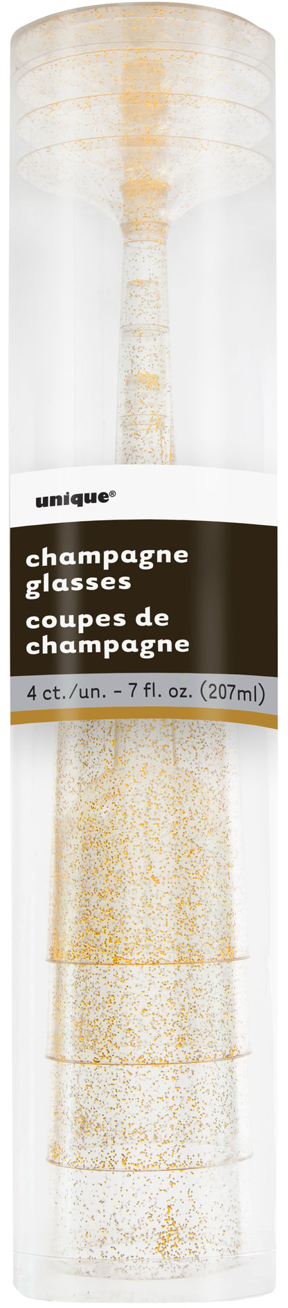 Glitter Plastic 7oz Champagne Flutes 4ct