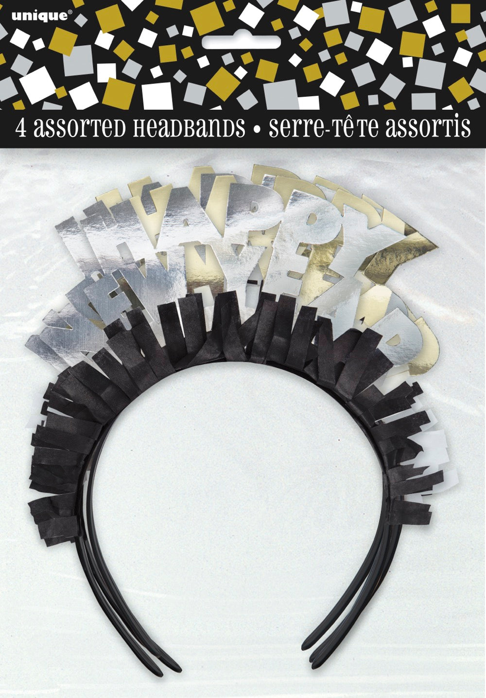 Gold & Silver Happy New Year Headbands 4ct
