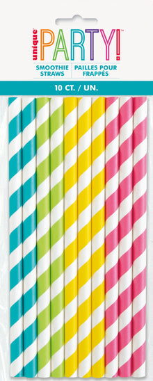 Striped Jumbo Paper Smoothie Straws 10ct - Assorted