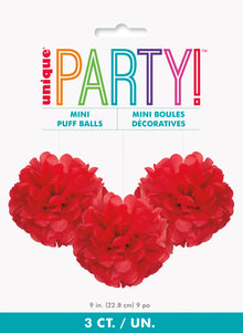 Red Mini Puff Tissue Decorations 3ct