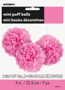 Hot Pink Mini Puff Tissue Decorations 3ct