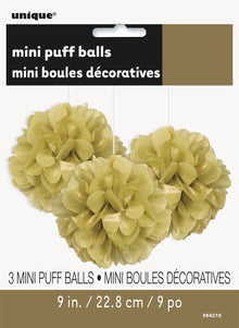 Gold Mini Puff Tissue Decorations 3ct