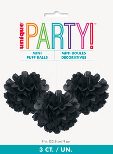 Black Mini Puff Tissue Decorations 3ct