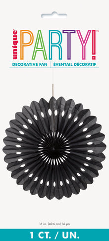 Black Solid 16in Tissue Paper Fan