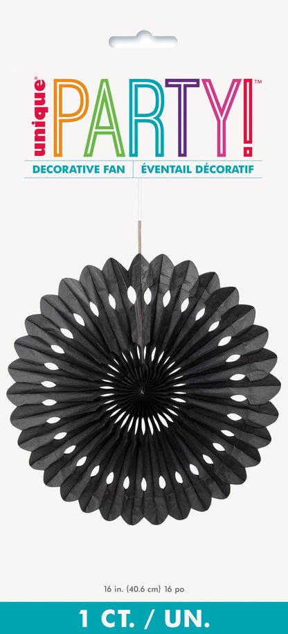 Black Solid 16in Tissue Paper Fan