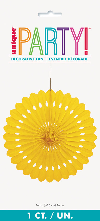 Yellow Solid 16in Tissue Paper Fan