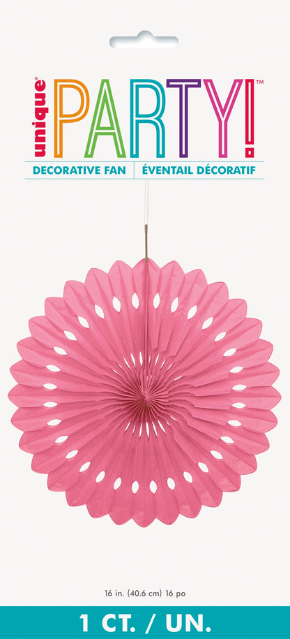 Hot Pink Solid 16in Tissue Paper Fan