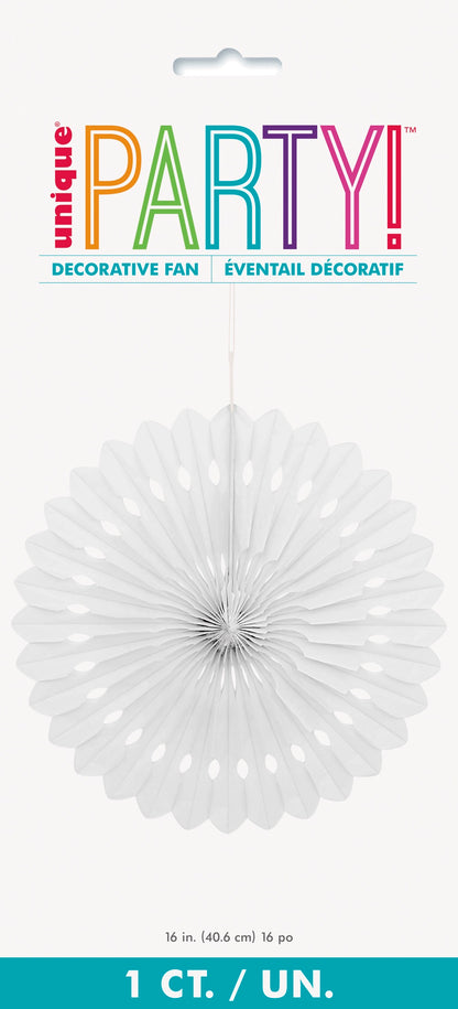 White Solid 16in Tissue Paper Fan