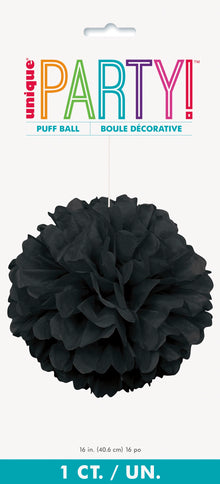 Black Solid 16in Hanging Tissue Pom Pom