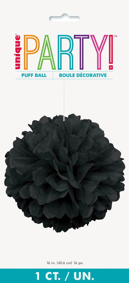 Black Solid 16in Hanging Tissue Pom Pom