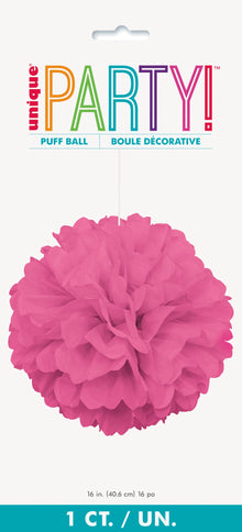 Hot Pink Solid 16in Hanging Tissue Pom Pom