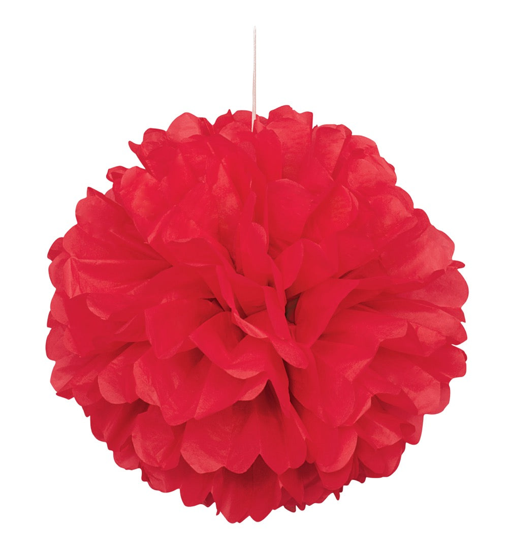 Red Solid 16in Hanging Tissue Pom Pom