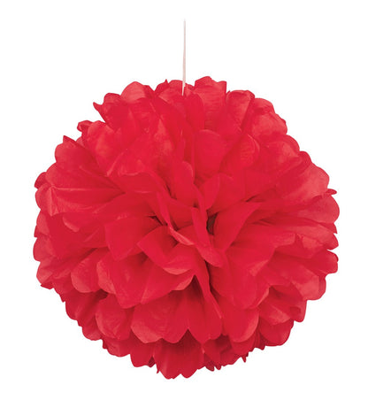 Red Solid 16in Hanging Tissue Pom Pom