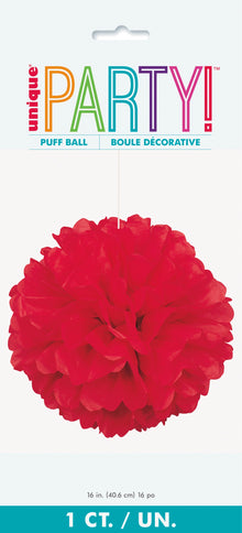 Red Solid 16in Hanging Tissue Pom Pom