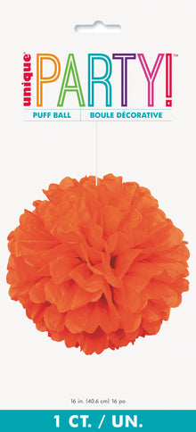 Orange Solid 16in Hanging Tissue Pom Pom