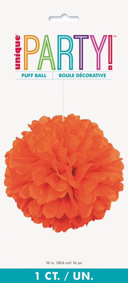 Orange Solid 16in Hanging Tissue Pom Pom