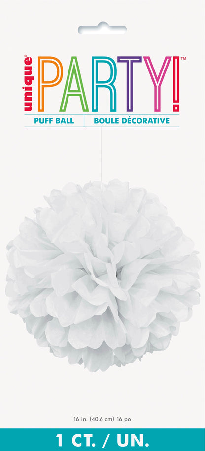 White Solid 16in Hanging Tissue Pom Pom