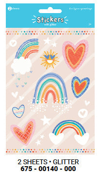 Stickers - Hearts & Rainbows Glitter 2 Sheets