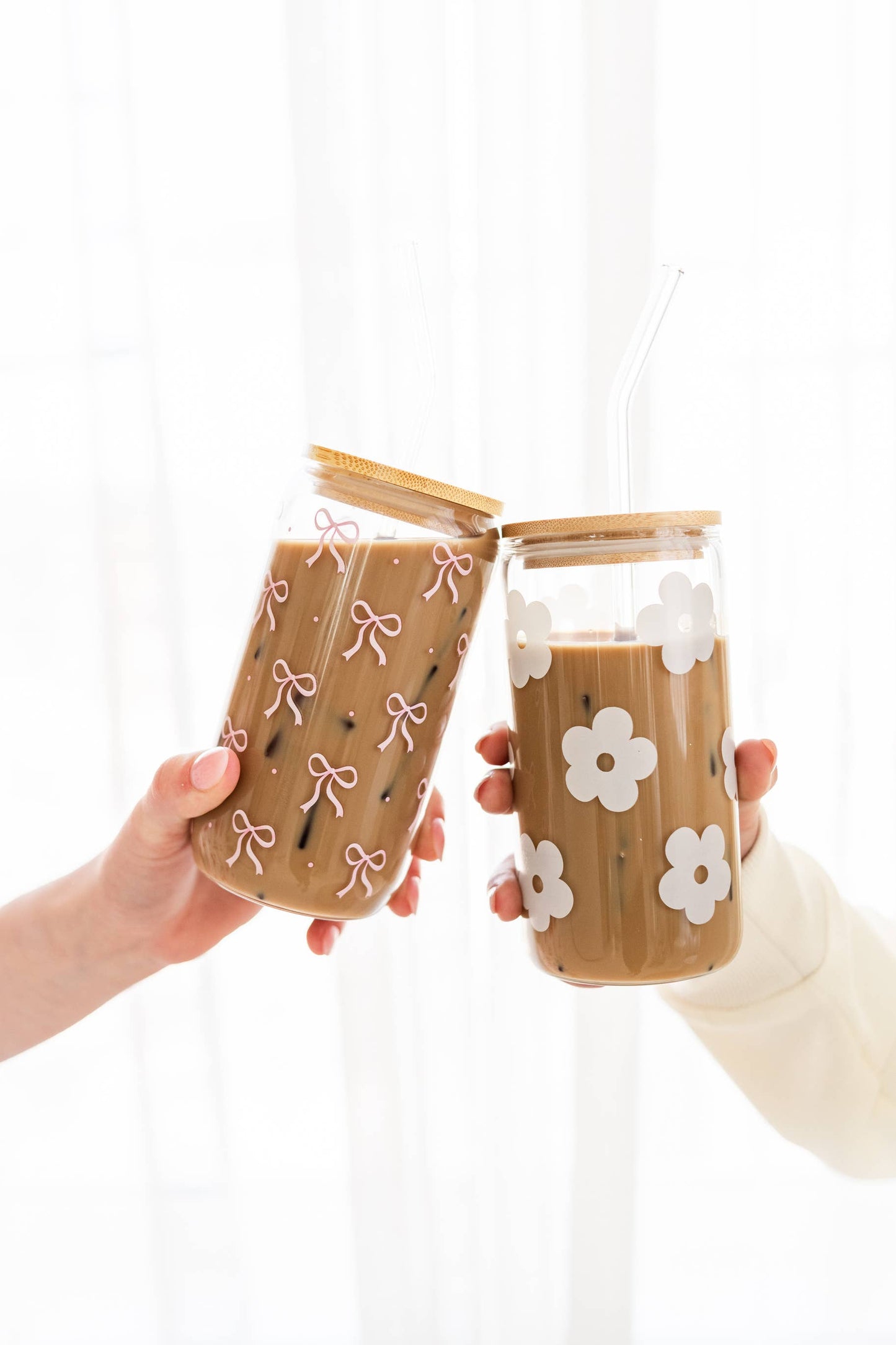 Flower Beer Latte Glass With Lid & Straw