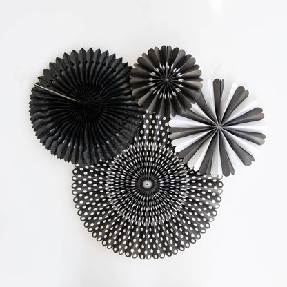 Black and White Party Paper Folding Fan Set