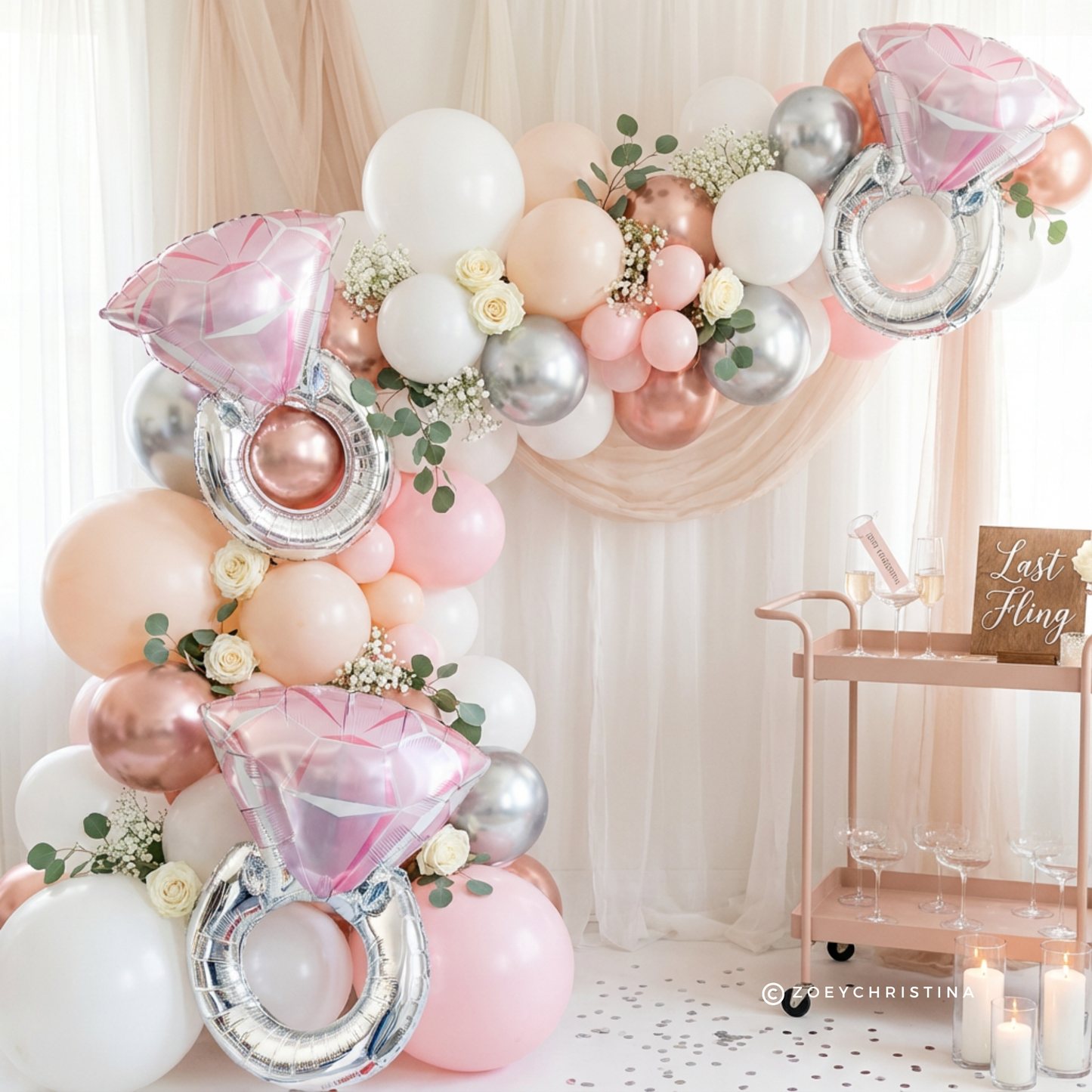 #606A Pink Engagement Ring Foil Balloon