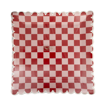 Pink and Red Checked Paper Plates 8ct