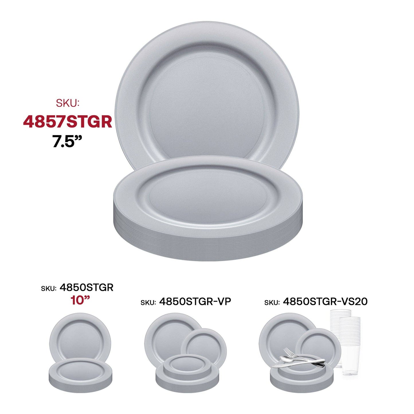 7.5" Matte Steel Gray Plastic Appetizer Plates - 10 pcs