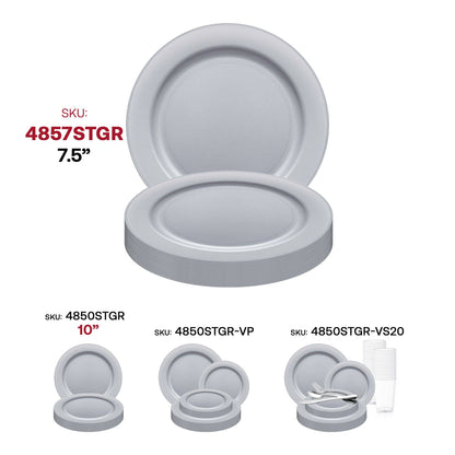 7.5" Matte Steel Gray Plastic Appetizer Plates - 10 pcs
