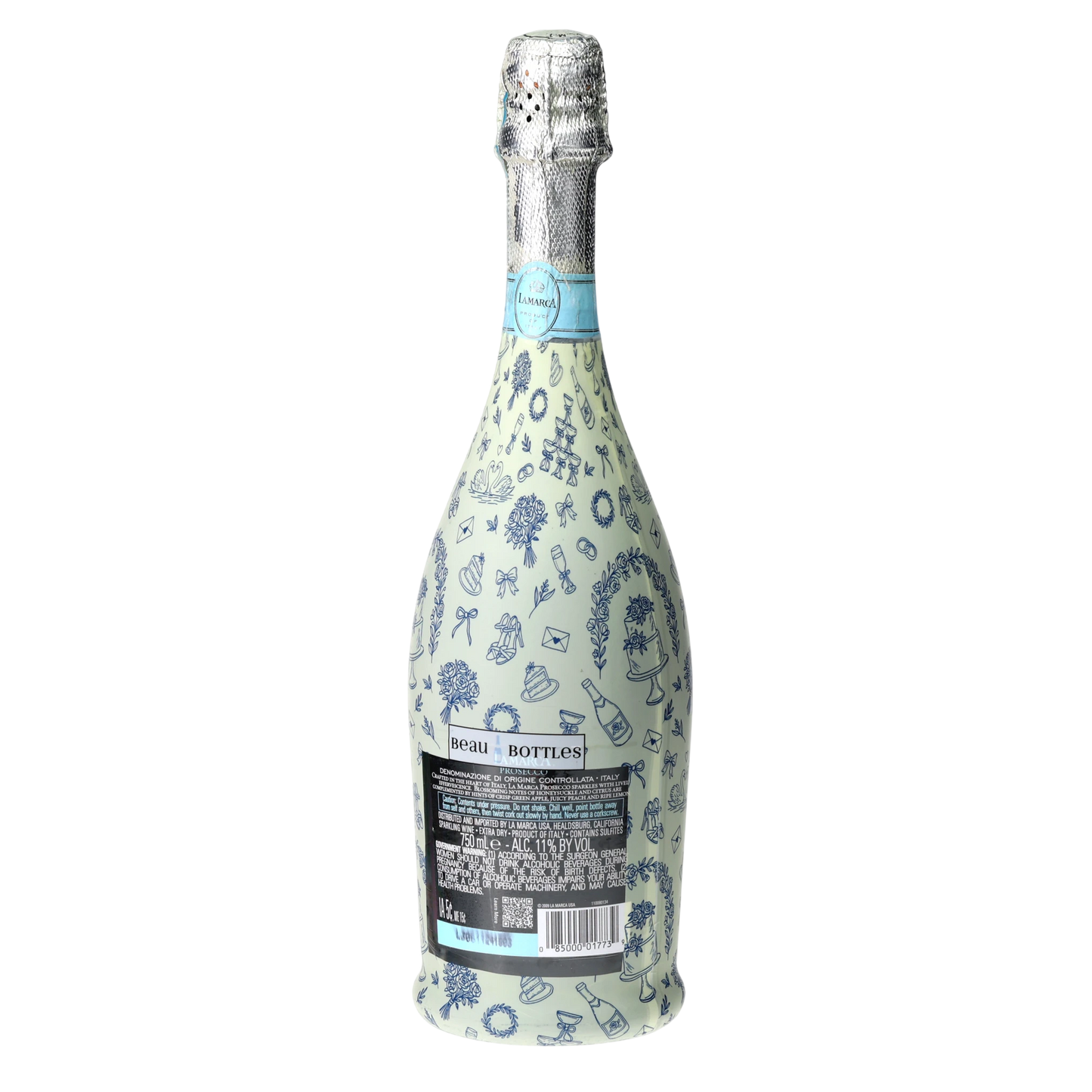 Beau Bottles Blue Wedding Toile- Prosecco Collection