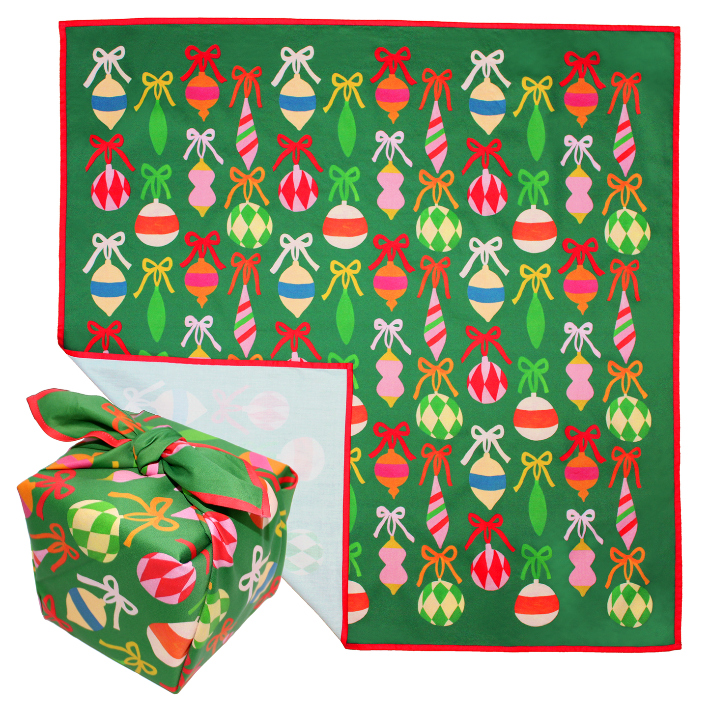Reusable Gift Wrap | Green Ornaments