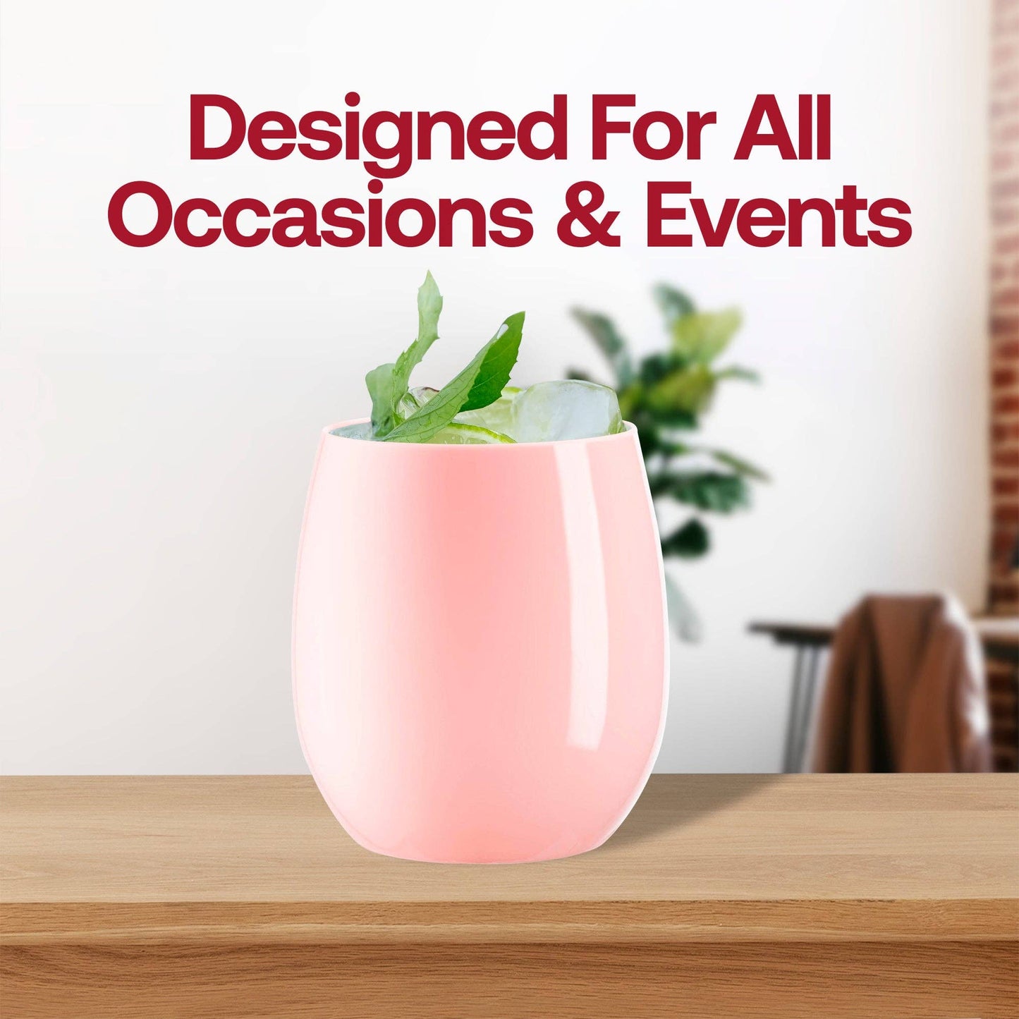 12 oz. Pink Elegant Stemless Plastic Wine Glasses