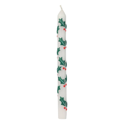 Holly Christmas Taper Candles - 1 Candle