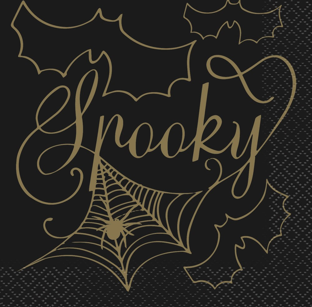 Black & Gold Spider Web Spooky Beverage Napkins 16ct