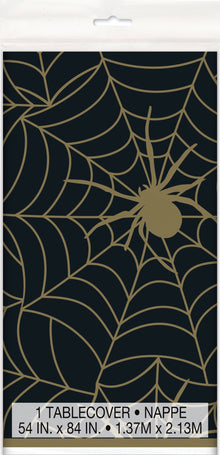 Black & Gold Spider Web Rectangular Plastic Table Cover 54 x 84