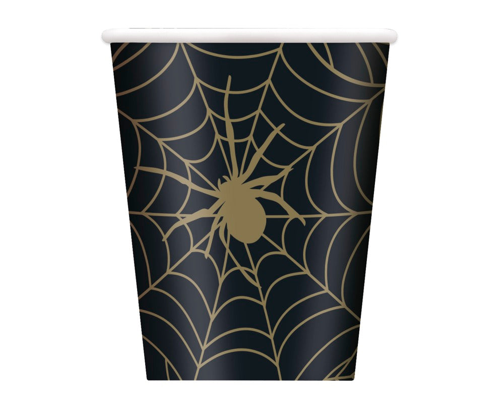 Black & Gold Spider Web 9oz Paper Cups 8ct