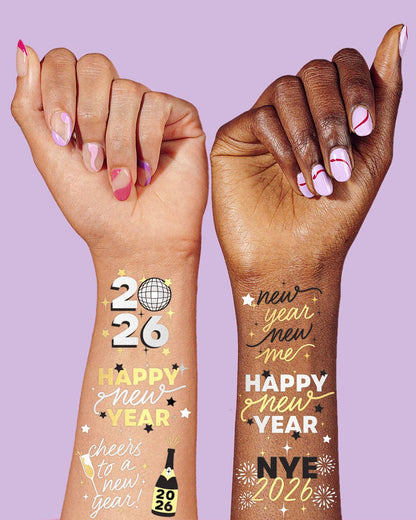 Metallic NYE Tats - 40 foil temporary tattoos New Years Eve